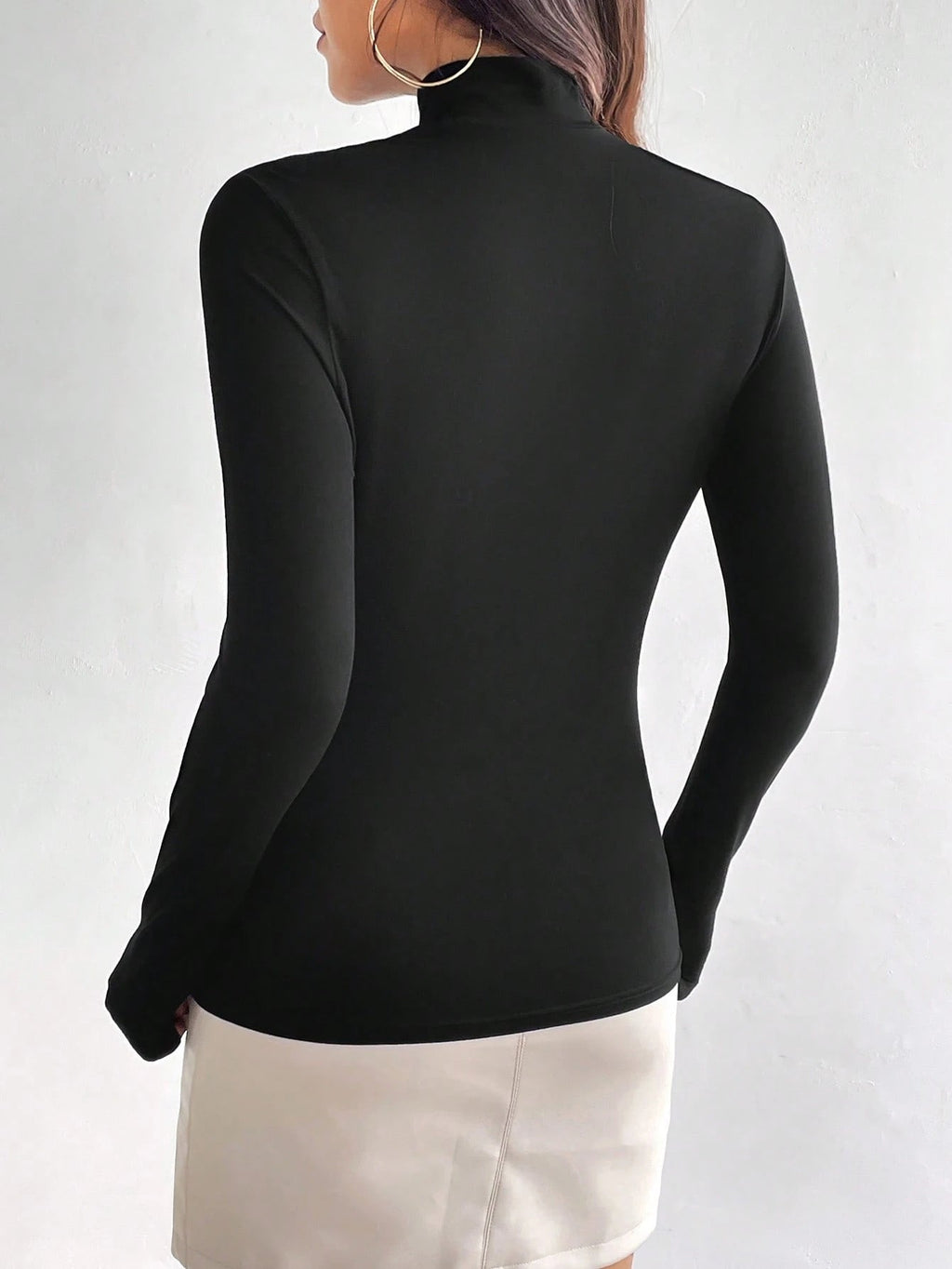 Cut Out Front High Neck Black Tee