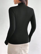 Cut Out Front High Neck Black Tee