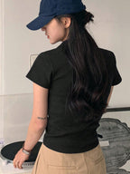 Collared Half-Zip Form-Fitting Short Sleeve T-Shirt
