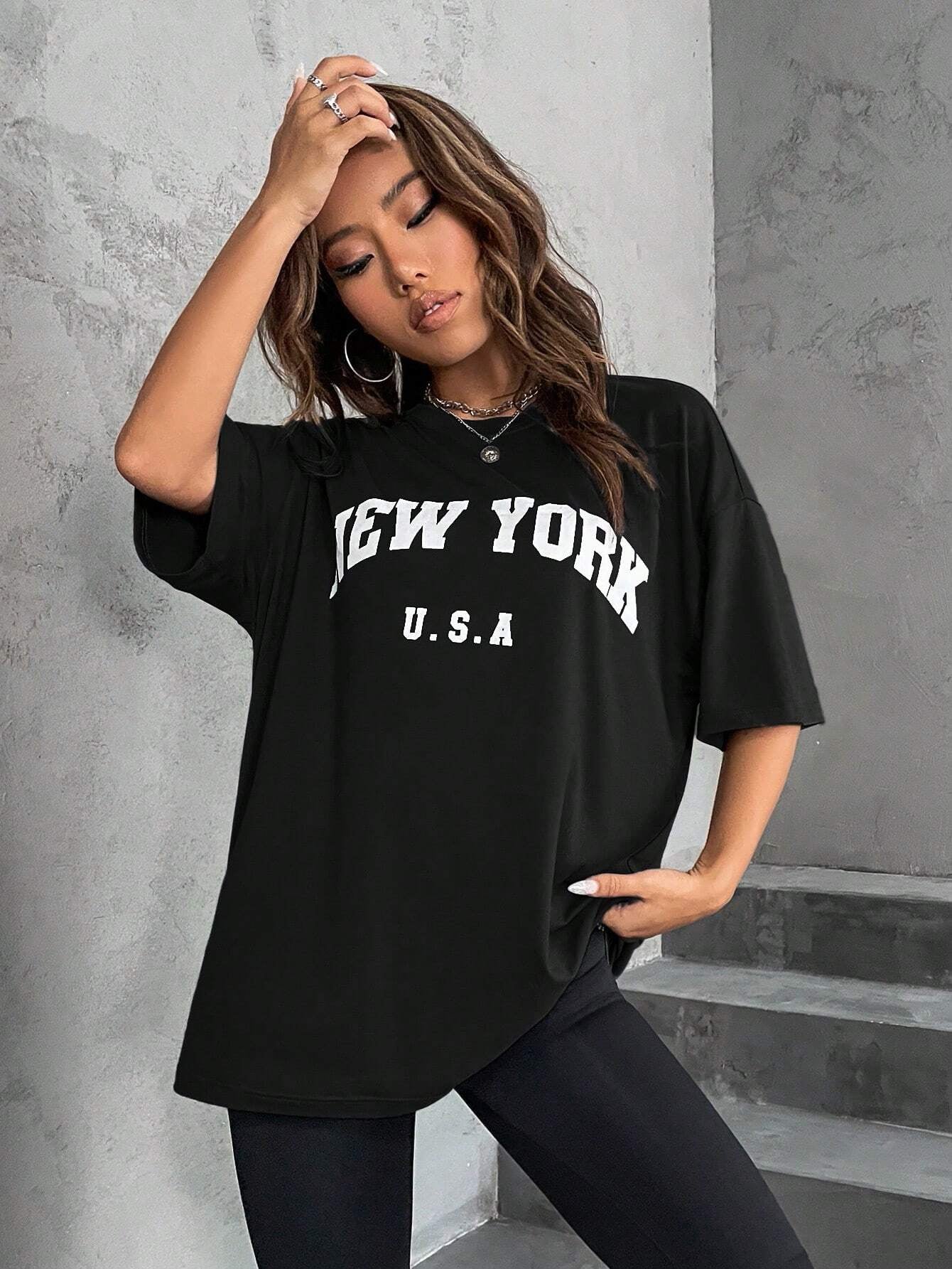 Minimalist English Printed Casual Street Style T-Shirt Graphic Tees Women Tops