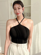 Solid Criss Cross Backless Halter Top