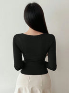 Hollow Out Design Ribbed T-Shirt