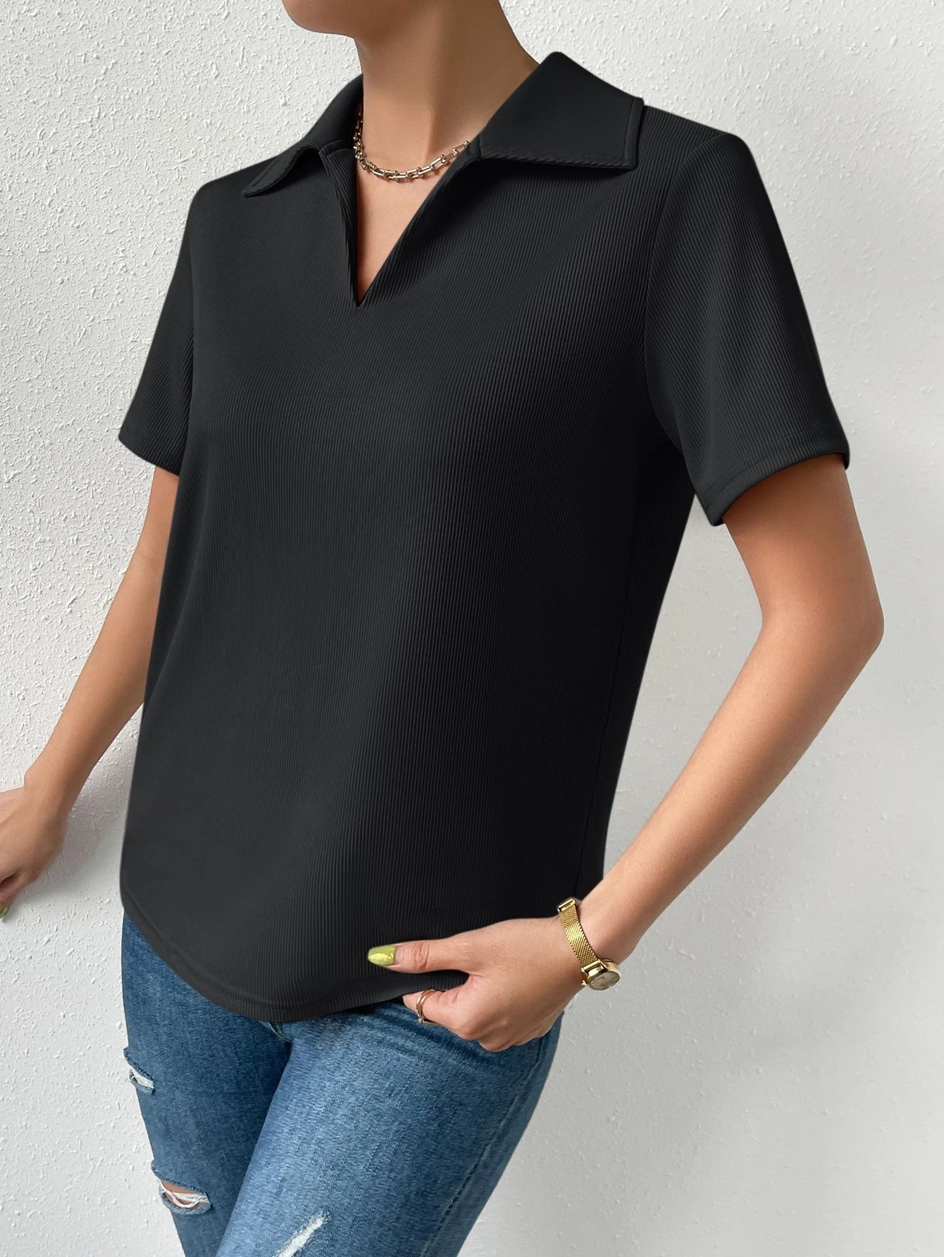 Solid Ribbed Knit Tee