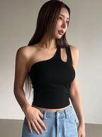 One Shoulder Hollow Out Slim Fit Top Summer