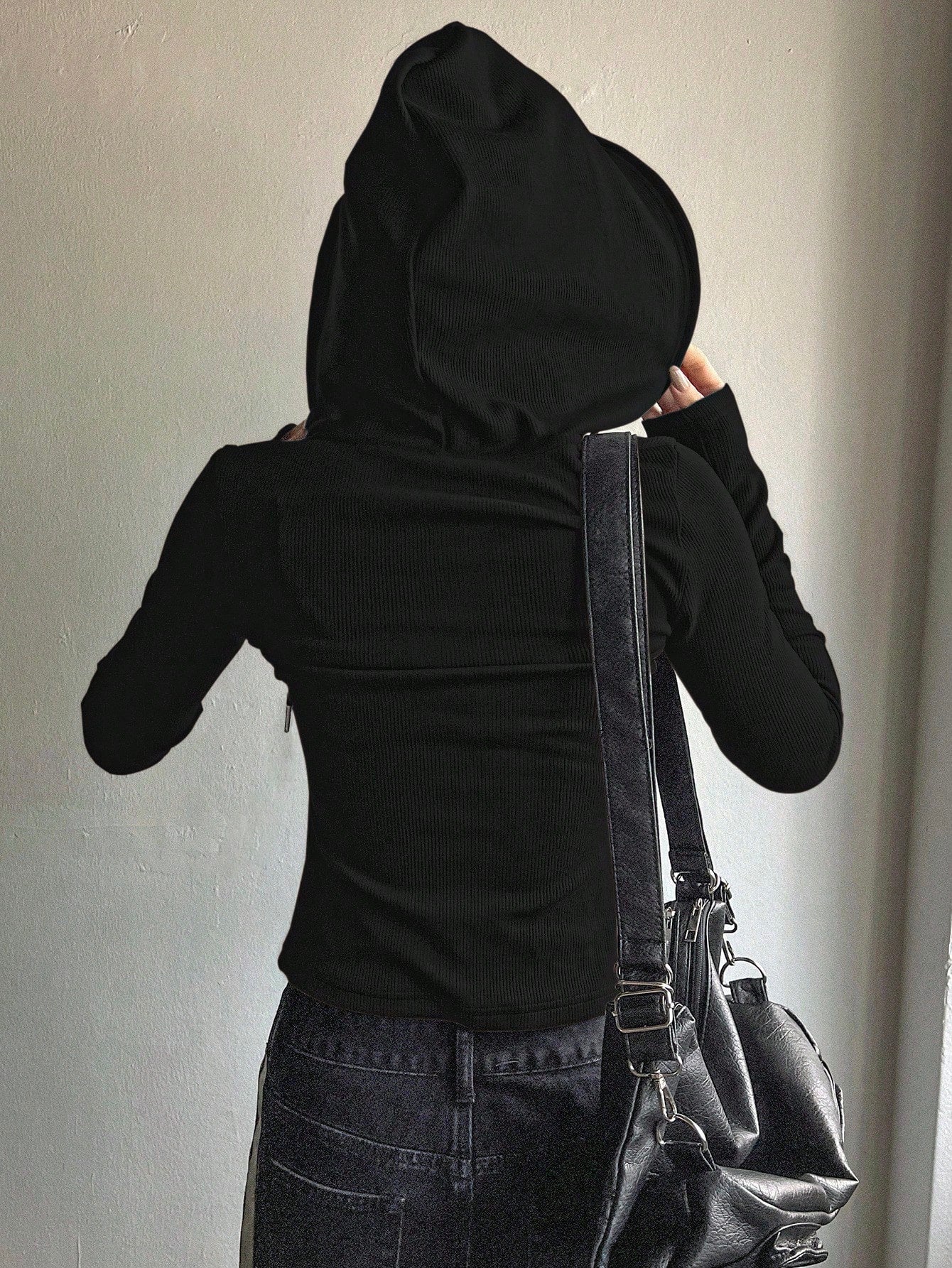 Solid Color Drawstring Hooded Long Sleeve T-Shirt