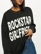 Rockstar Girlfriend Long Sleeve Graphic Tee Oversized Boyfriend Style Cotton Blend Statement Top