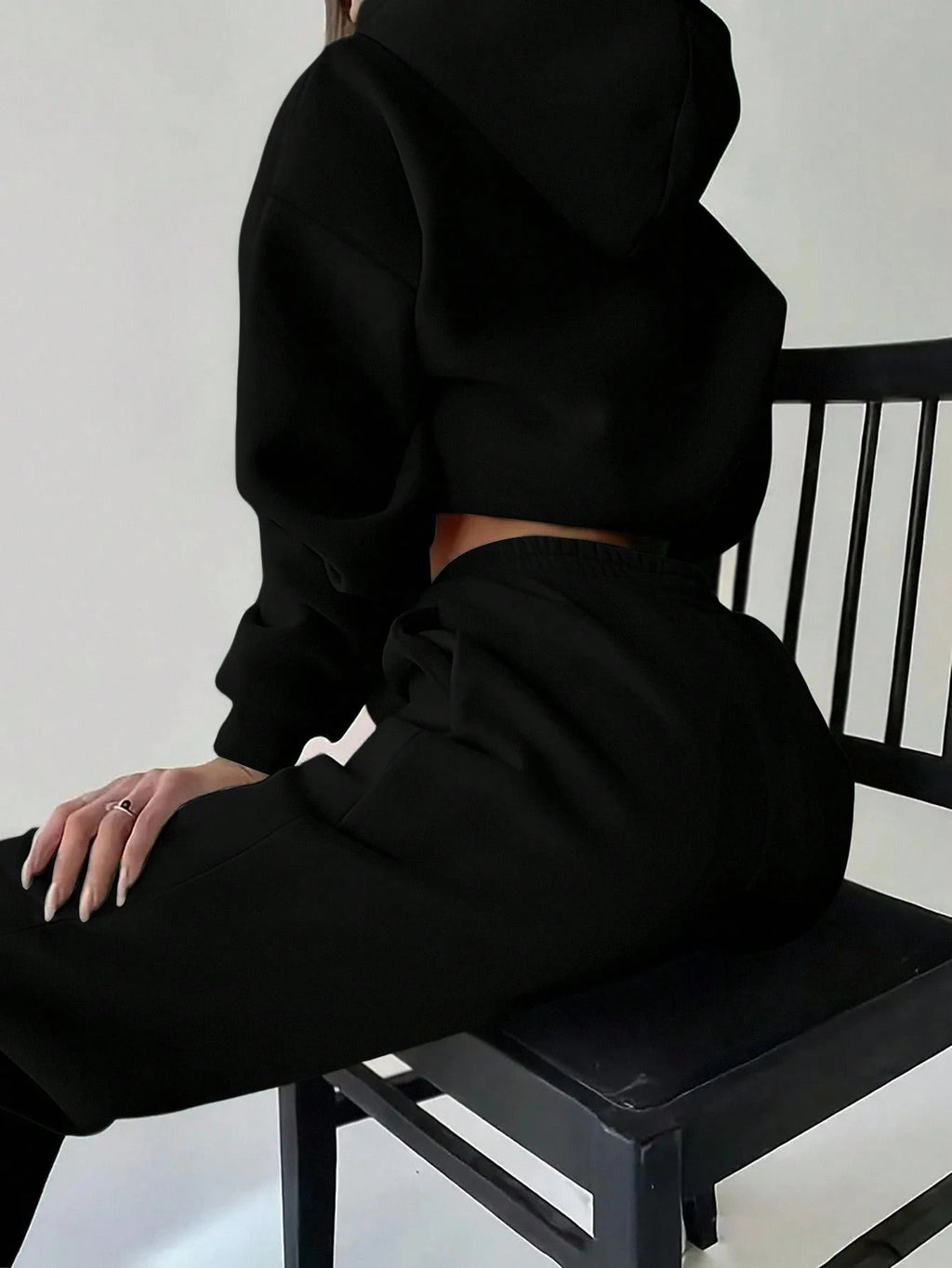 Heart Print Long Sleeve Cropped Hoodie And Drawstring Waist Pocketed Jogger Sweatpants 2 Pieces Set