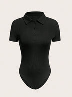 Casual Solid Color Stand Collar Bodysuit
