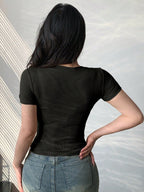 Solid Color Round Neck Short Sleeve Cropped Slim Fit Casual T-Shirt
