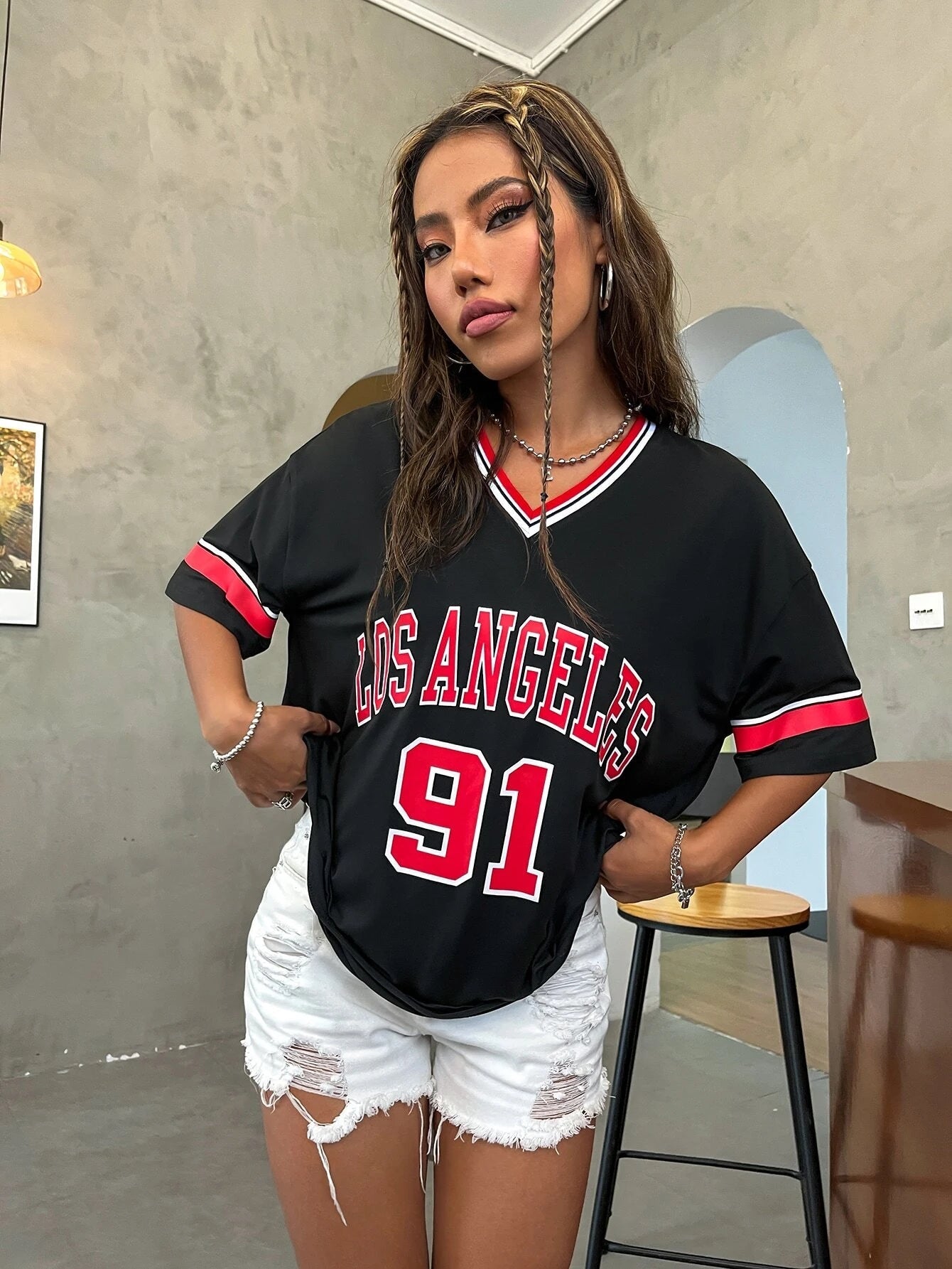 Loose-Fit V-Neck Drop-Shoulder T-Shirt
