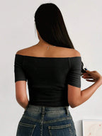 Off Shoulder Solid Tee,Crop Tops