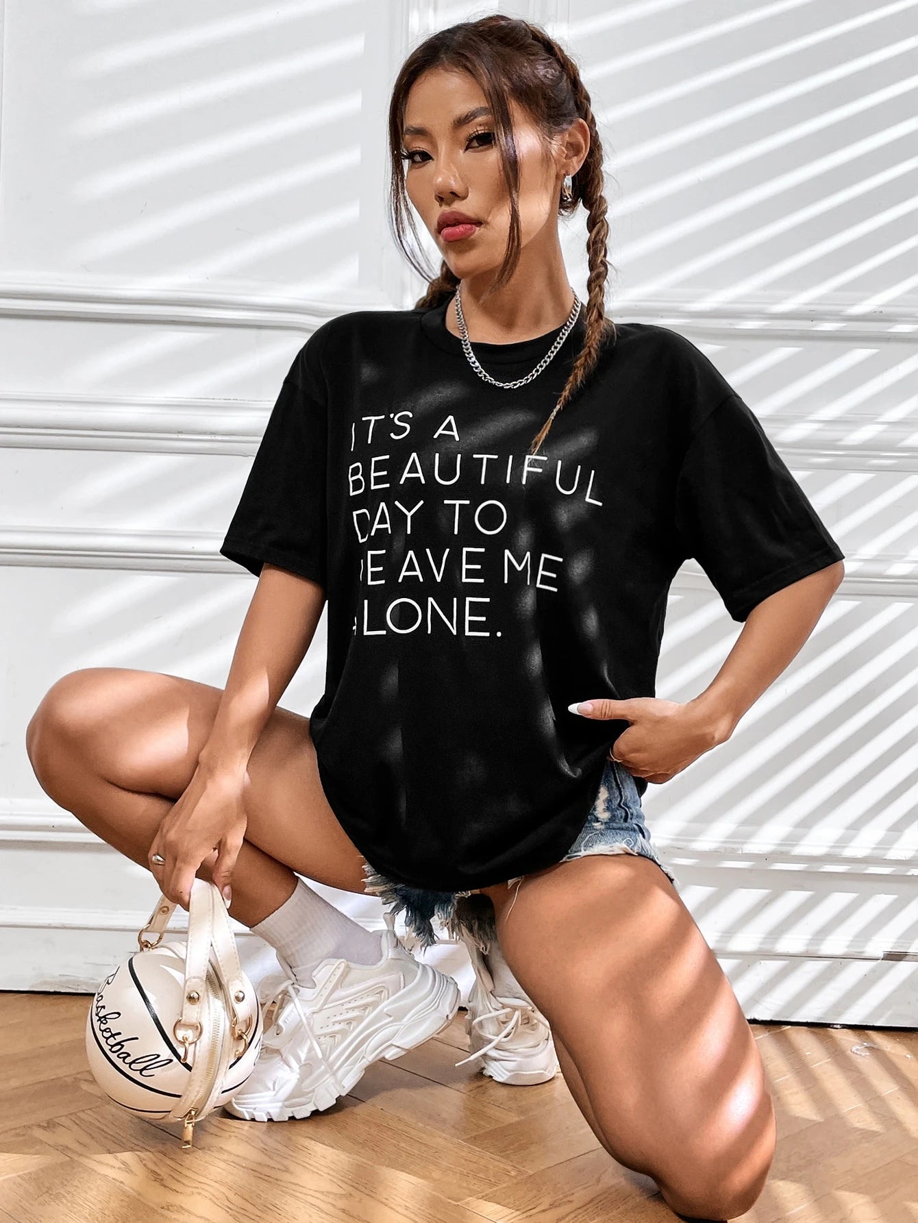 Slogan Graphic Drop Shoulder Tee IT'S A BEAUTIFUL DAY TO LEAVE ME ALONE
