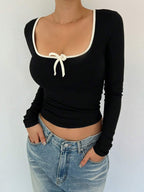 Ballet Style Bow Slim Fit Ladies T-Shirt
