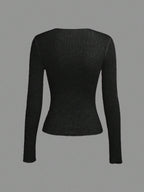 Solid Color Split Half-Length Long-Sleeved Round Neck New Women's Top