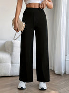 Solid Ribbed Knit Wide Leg Pants
