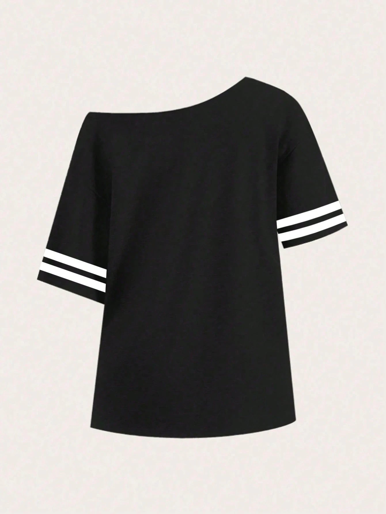 Sports Style Black And White Color Matching Slant Shoulder New York English Plus Numbers Rugby Women's T-Shirt