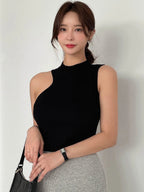 Asymmetrical Neck Ribbed Knit Tank Top