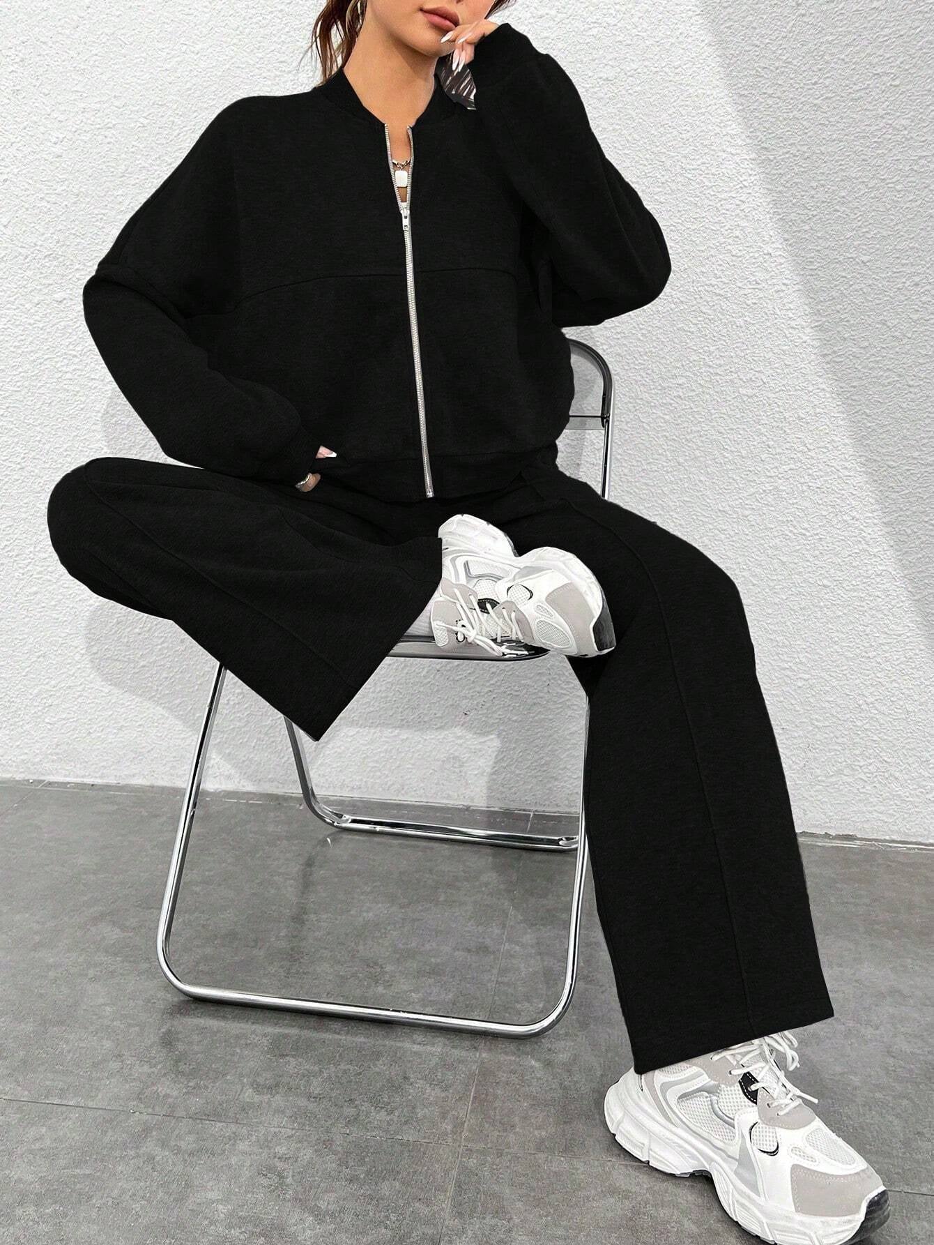 Casual Long Sleeve Top And Pants Two Pieces Outfit