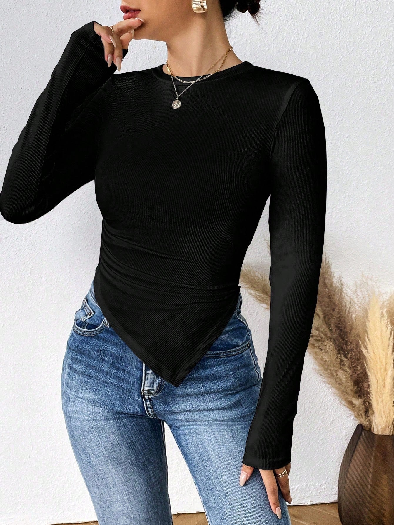 Solid Asymmetrical Hem Tee
