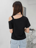 Solid Asymmetrical Neck Tee