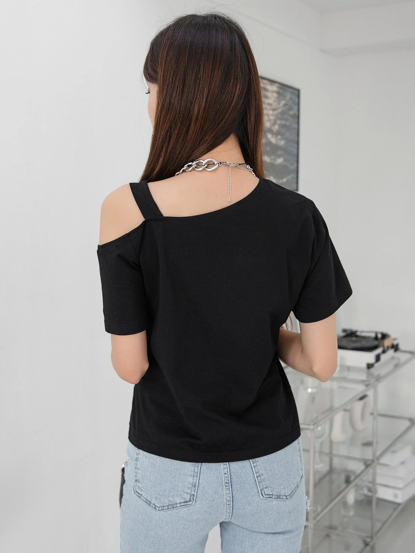 Solid Asymmetrical Neck Tee