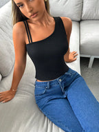 Solid Asymmetrical Neck Top