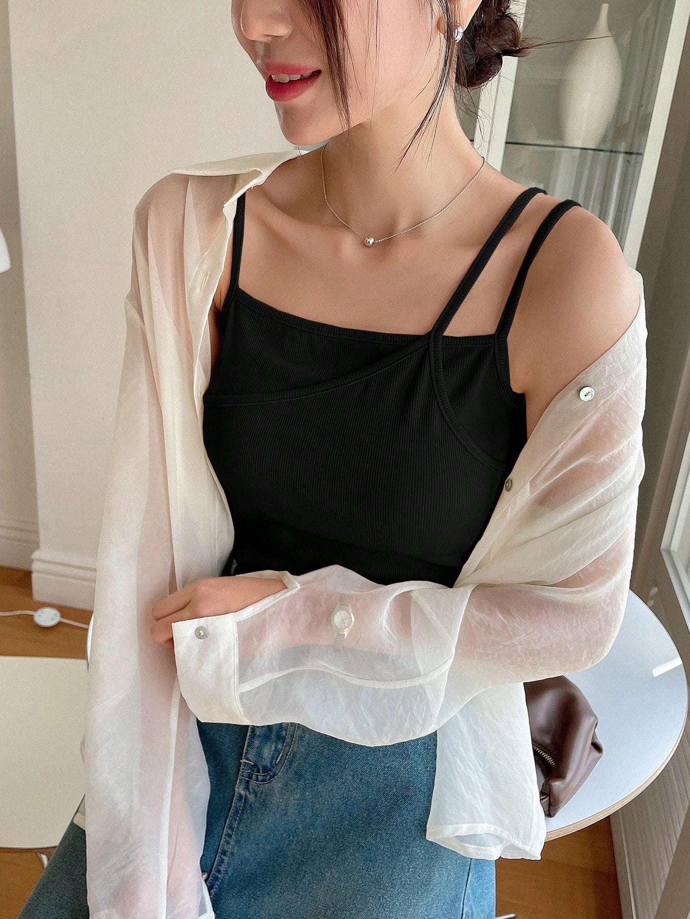 Plain Color Casual Versatile Asymmetrical Camisole