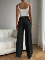 Solid Color High Waist Pockets Straight Loose Casual Pants