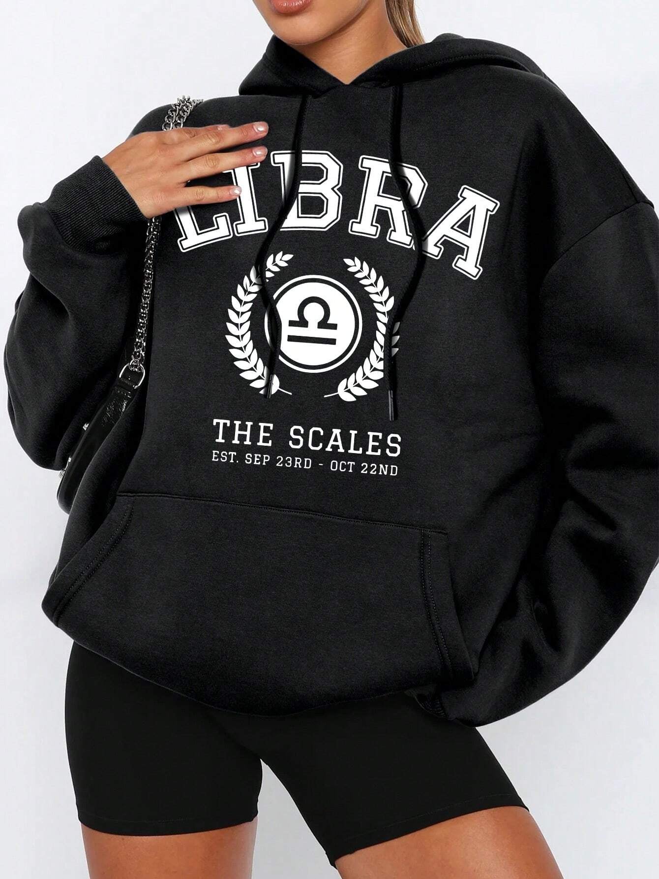 Casual Letter Printed Drawstring Hoodie Sweatshirt, Long Sleeve Tops Graduation