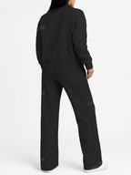Solid Color Minimalist Hoodie Jacket Top And Straight Leg Pants, Fashion Outfit