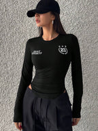 Campus Back To School Sports Jersey Short Sleeve Graphic Curved Hem T-Shirt Jersey