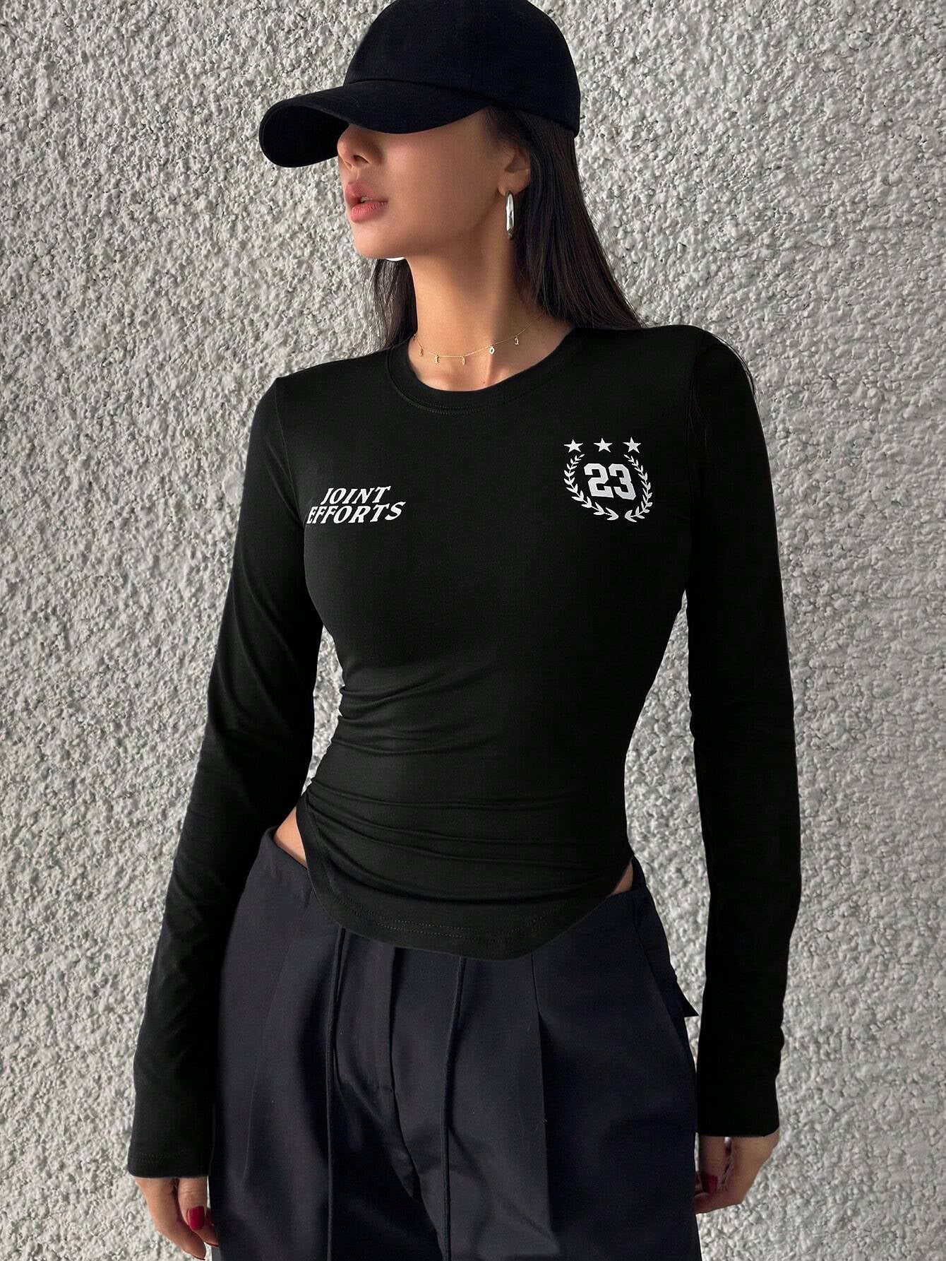 Campus Back To School Sports Jersey Short Sleeve Graphic Curved Hem T-Shirt Jersey