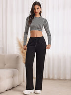 Drawstring Elastic Waist Sweatpants, Loose Fit Straight-Leg Joggers