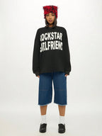 Rockstar Girlfriend Long Sleeve Graphic Tee Oversized Boyfriend Style Cotton Blend Statement Top