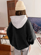 Letter Graphic Big Pocket Drawstring Thermal Hoodie