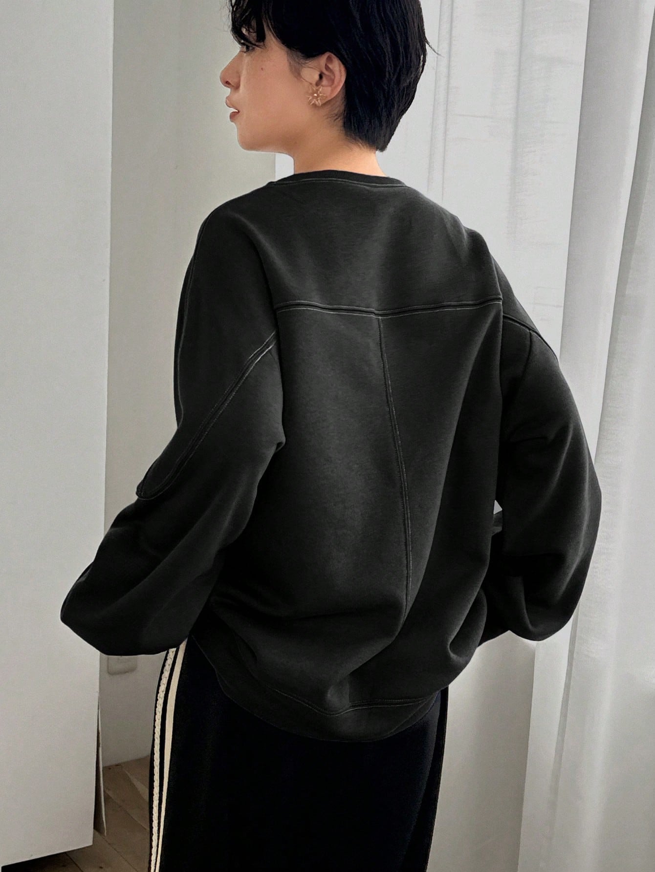Round Neck Contrast Color Loose Oversized Pullover Sweatshirt, Autumn & Winter