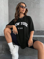 Minimalist English Printed Casual Street Style T-Shirt Graphic Tees Women Tops