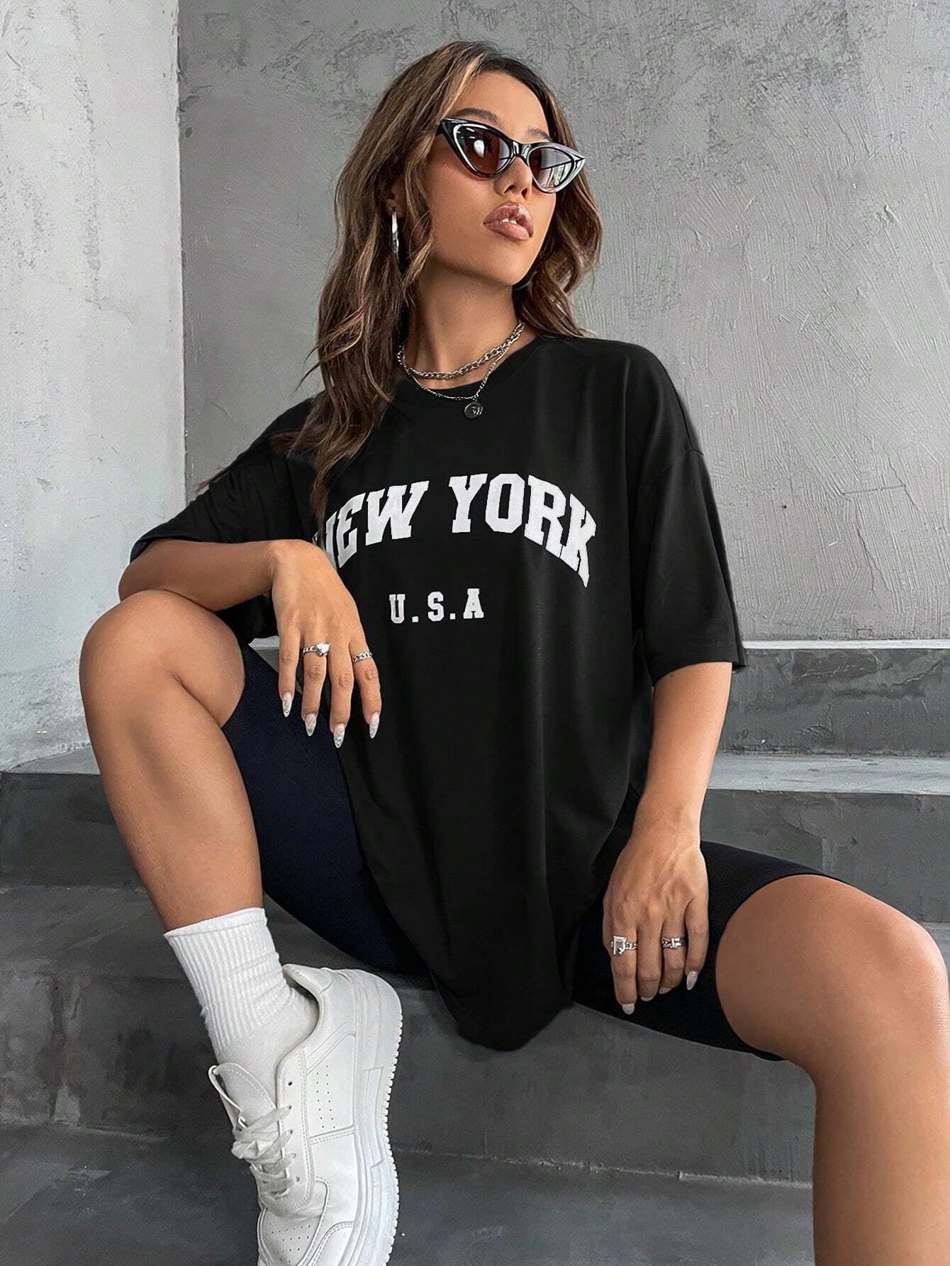 Minimalist English Printed Casual Street Style T-Shirt Graphic Tees Women Tops