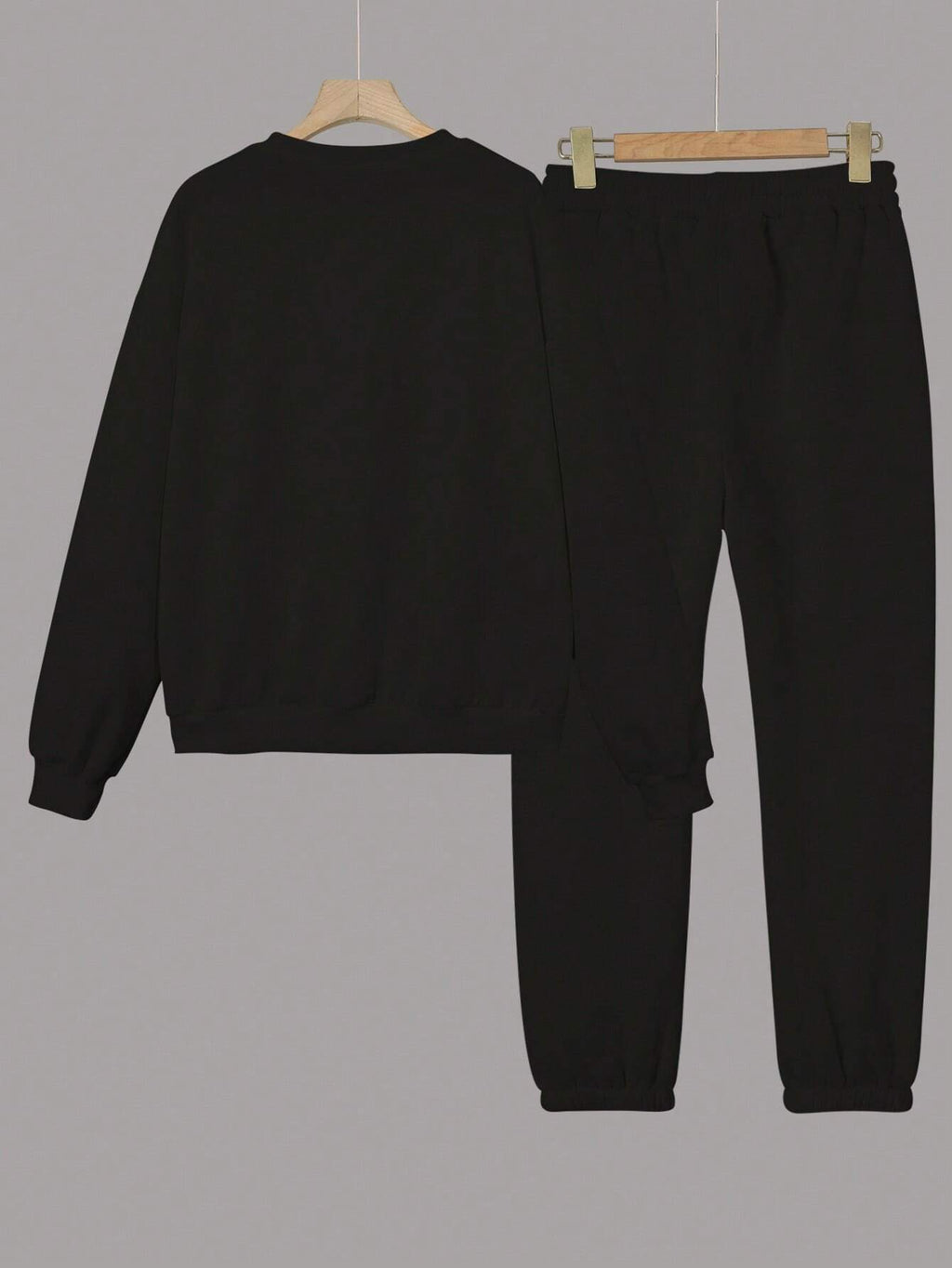 Two-Piece Fashion Warm Plus Fleece Round Neck Sweatshirt + Sports Sweatpants Simple Letter Print