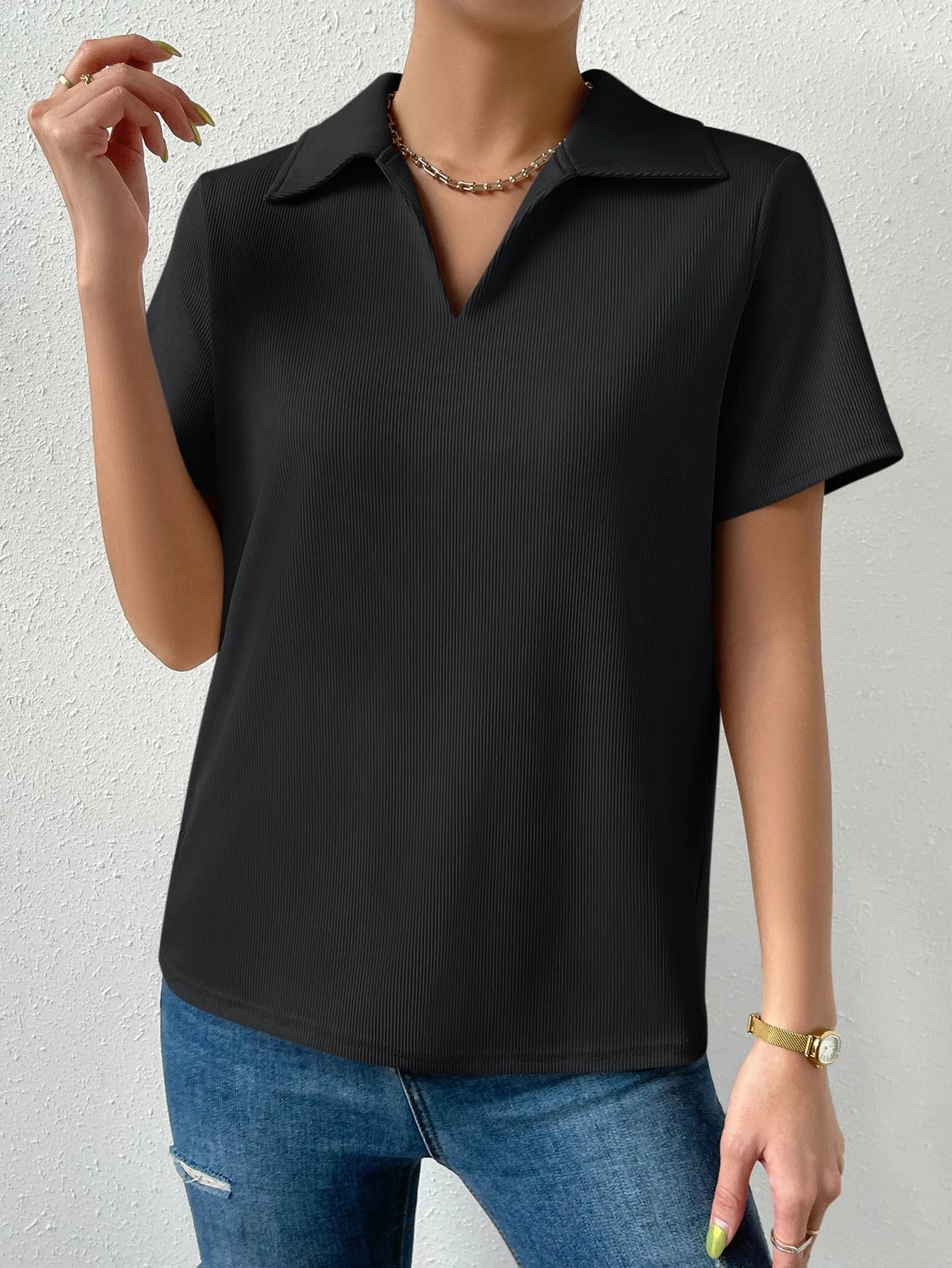 Solid Ribbed Knit Tee