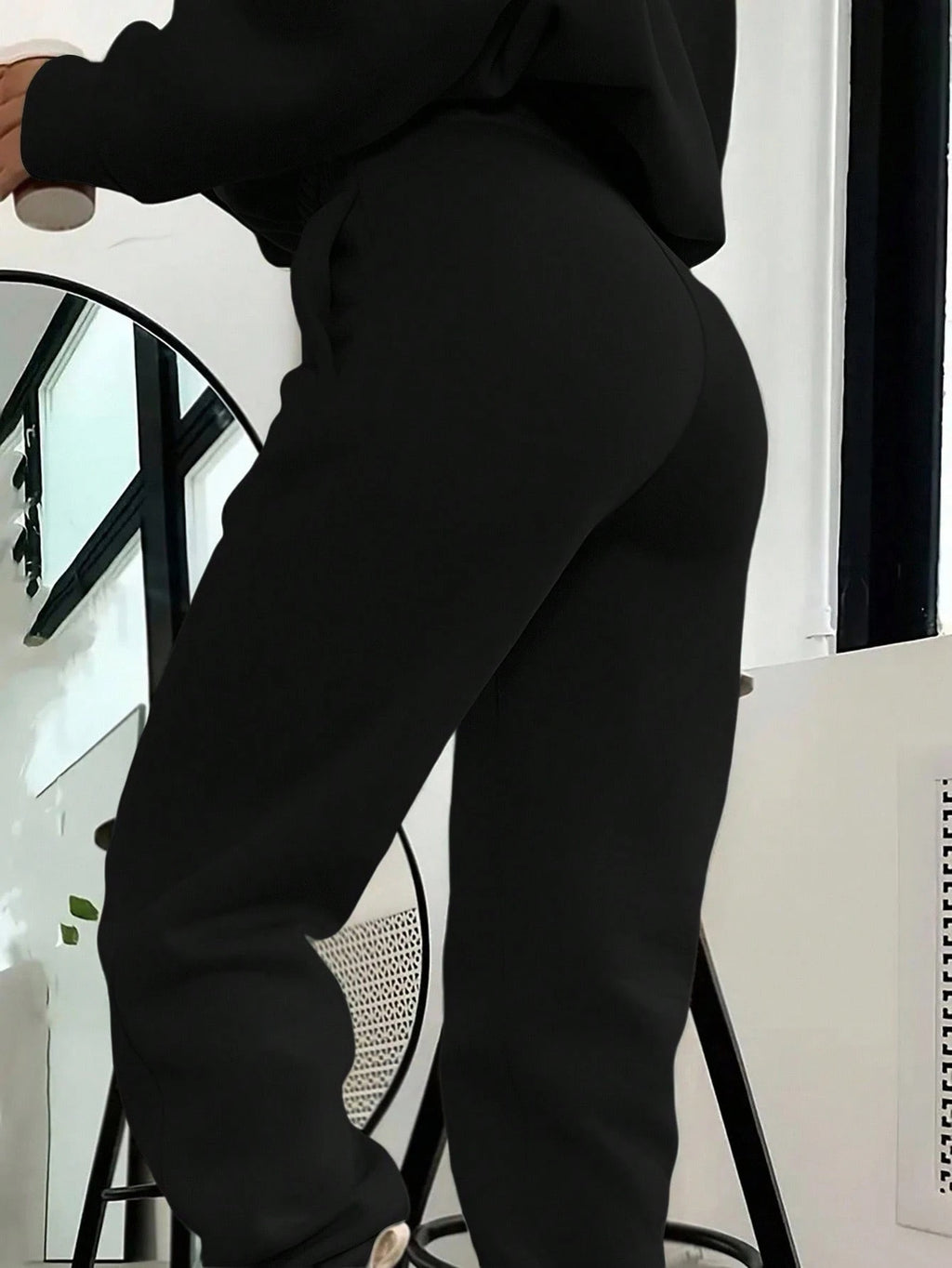 Heart Print Long Sleeve Cropped Hoodie And Drawstring Waist Pocketed Jogger Sweatpants 2 Pieces Set