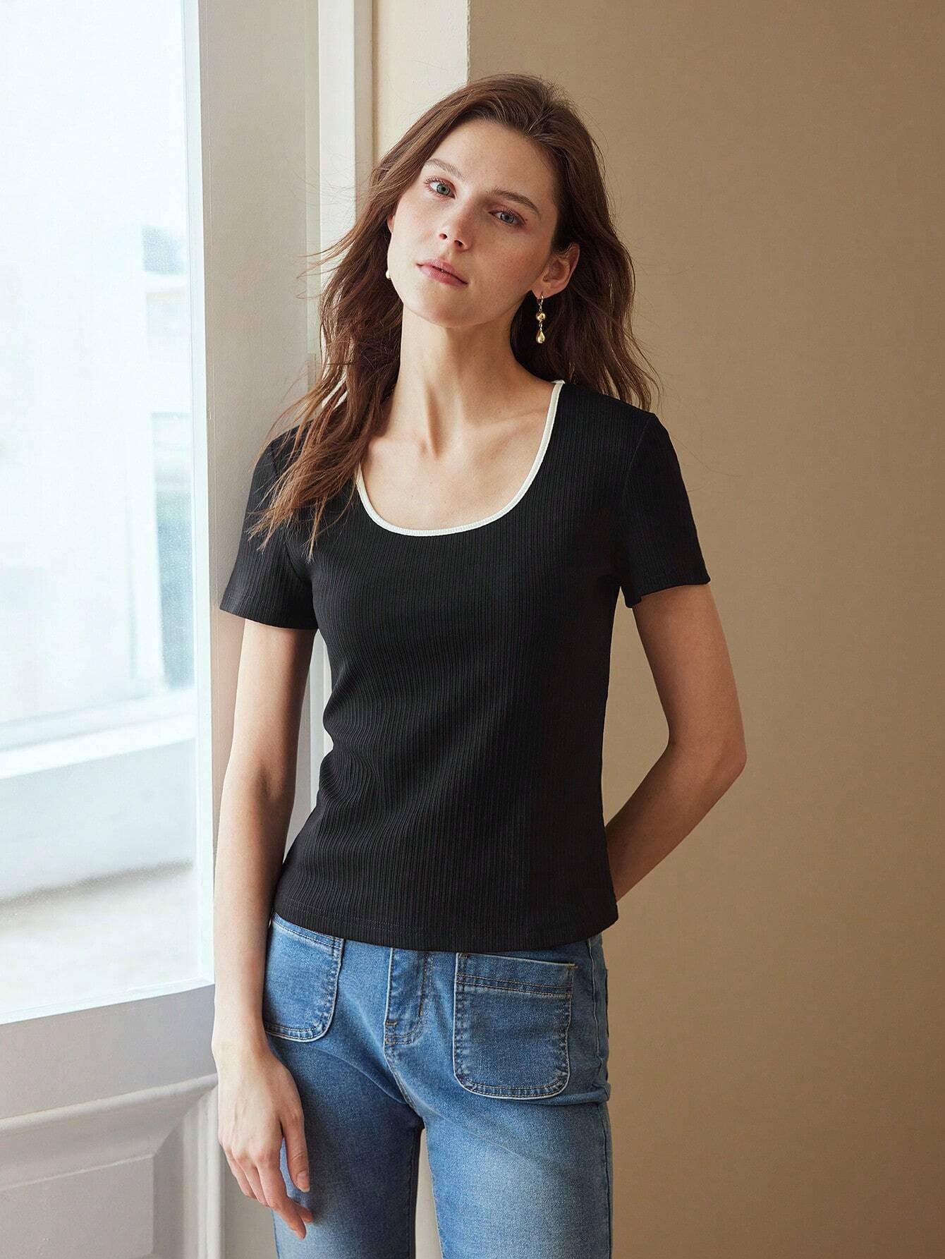 PREMIUM CONTRAST TRIM RIBBED T-SHIRT