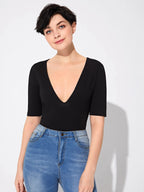 Slim Fit Deep V-Neck Plunging Neck T-Shirt