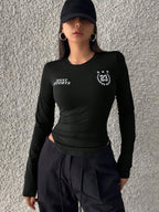 Campus Back To School Sports Jersey Short Sleeve Graphic Curved Hem T-Shirt Jersey