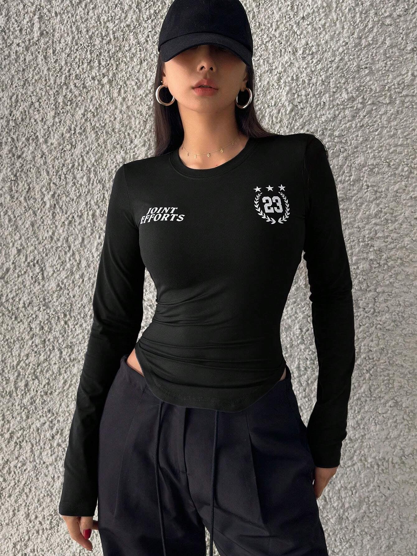 Campus Back To School Sports Jersey Short Sleeve Graphic Curved Hem T-Shirt Jersey