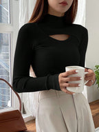 Stand Collar Long Sleeve Hollow Pullover Tops