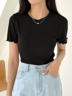 Lettuce Trim Ribbed Knit Tee Summer