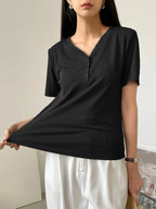 Less Solid Rib Knit Button Front Tee Old Money Style