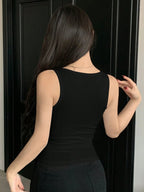 Solid Color Cropped Round Neck Slim Fit Women'S Tank Top For Summer