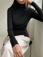 Basic Solid High Neck Long Sleeve Knit Sweater